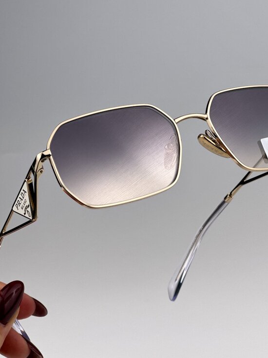 Prada PRA51S ZVN30C Sunglasses Pale Gold Gradient Blue Mirror Geometric Unisex main image 5